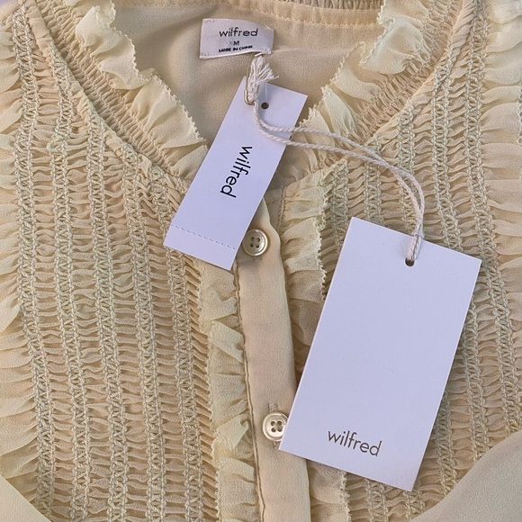 NWT Aritzia Wilfred Butter Yellow Button-Up Tuxedo Chiffon Fiji Blouse - Picture 7 of 13